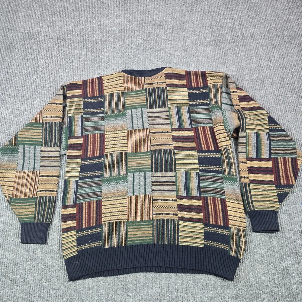 Vintage Jantzen Sweater Mens XL‎ Multicolor Geometric Patchwork Crew Pullover